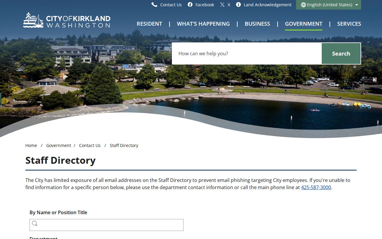 Kirkland people directories city employee search fields