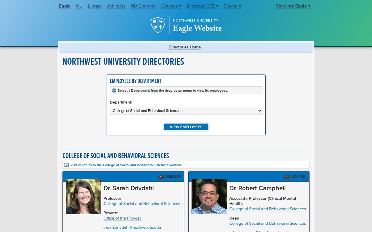 Kirkland people directories Northwest University employee cards